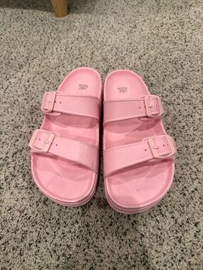 wild fable Pink Double-Buckle Slide Sandals